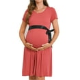 thumbnail image 2 of Bearsland Women’s Maternity Midi Dress Short Sleeve Casual Beach Pregnancy Dresses with Belt, 2 of 5