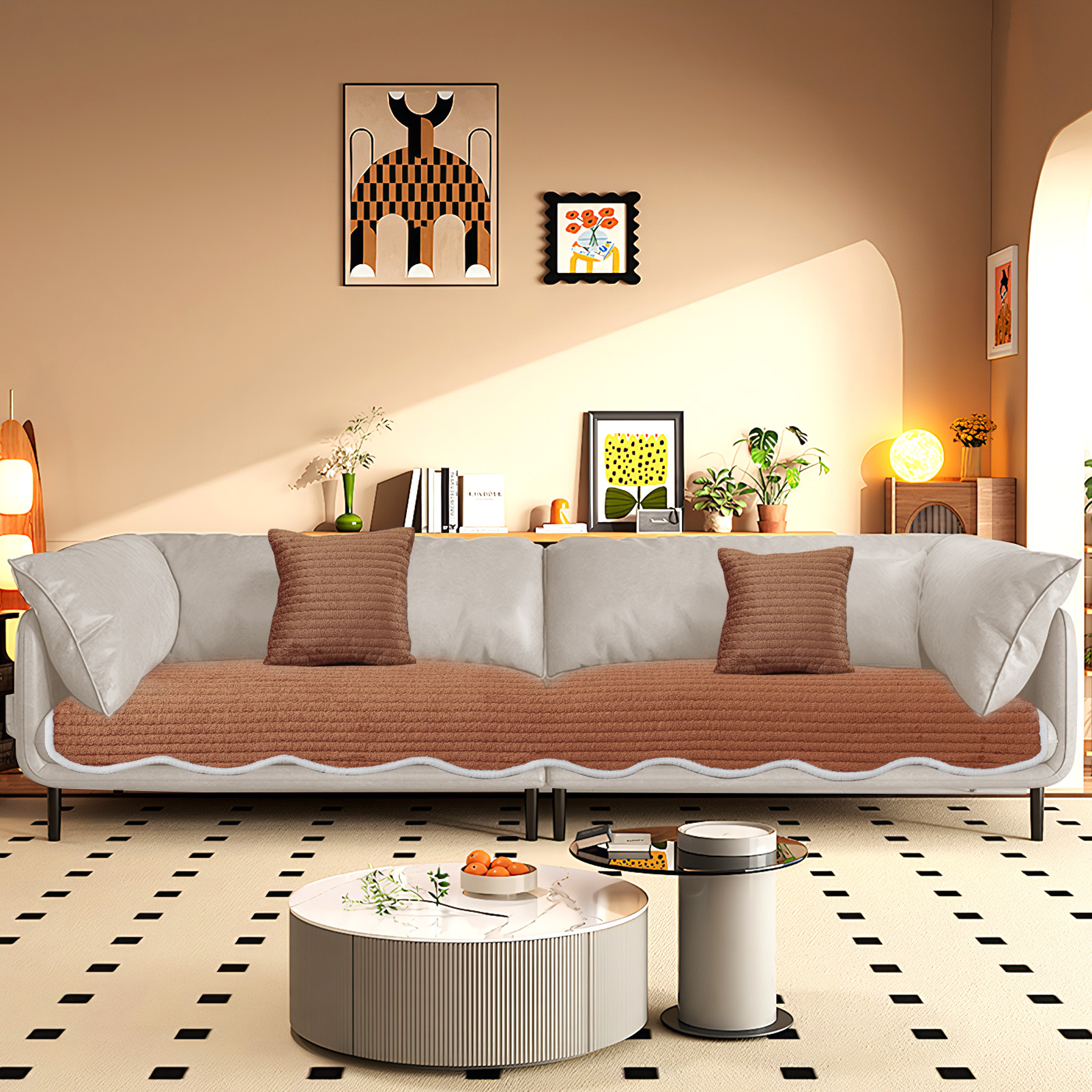 Eurhowing Velvet Sofa Cover, Non-Slip & Pet-Friendly Couch Slipcover, Scratch-Resistant Washable Furniture Protector for Couch, 36"×83", Coffee