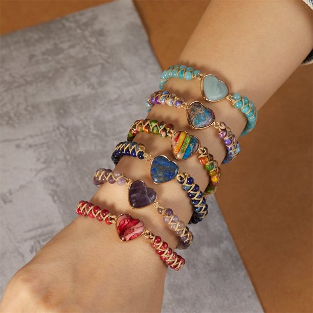 Ganfancp 2022 Pulsera Corazón de Piedra Emperador de Doble Vuelta Pulsera Corazón de Piedra Natural Tejida a Mano Ofertas Del Día Liquidación 1X Pulsera Love