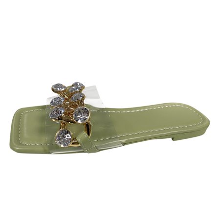 

Mackneog Ladies Solid Color Transparent PVC Rhinestone Open Toe Chain Flat Sandals Gift on Clearance