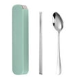 thumbnail image 1 of Hi,Fancy Portable Chopsticks Spoon Set Stainless Steel Student Office Cutlery with Storage Box, Thick Style, Green, 2Pcs, 1 of 6