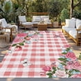 thumbnail image 2 of Pink Spring Floral Outdoor Rug for Patio/Deck/Porch, Non-Slip Large Area Rug 5 x 8 Ft, Watercolor Flowers Butterfly Checkered Indoor Outdoor Rugs Washable Area Rugs, Camping Rug Carpet Runner, 2 of 8