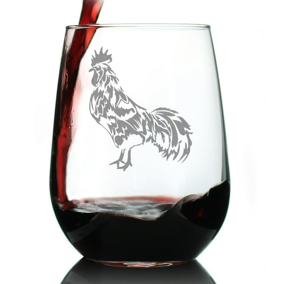 Bevvee Stemless Wine Glass 17 oz Rooster Gifts for Rooster Lovers Wine Glasses