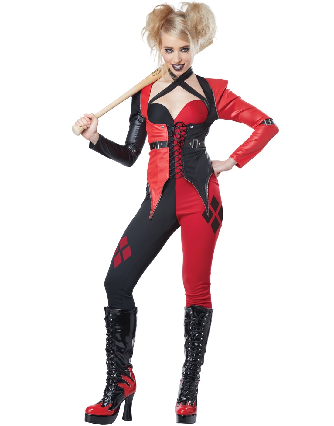 Womens Harley Quinn Jingle Jester Fancy Dress Halloween Costume 