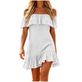 thumbnail image 2 of Smsaxvxz Women's Summer Dresses Fashion Solid Off The Shoulder Ruffle Casual Loose Mini Dress White 2XL, 2 of 6
