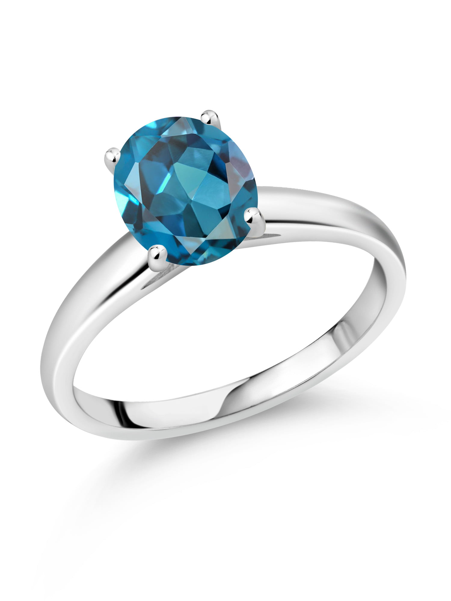 Gem Stone King 1.58 Ct London Blue Topaz White Created Sapphire 925 Sterling Silver Ring