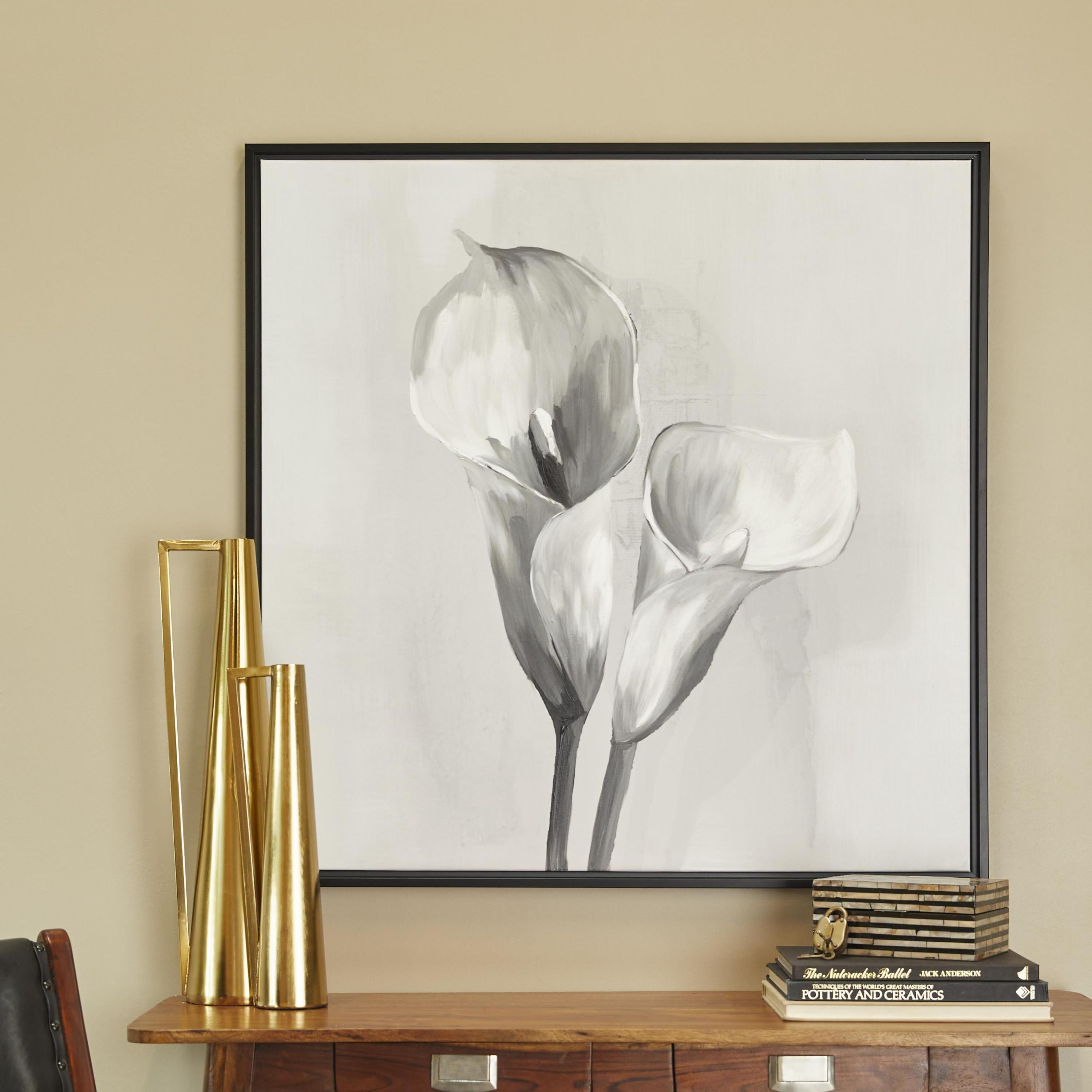 37" x 37" Shaded Tulip Floral Framed Wall Art with Black Frame, by DecMode