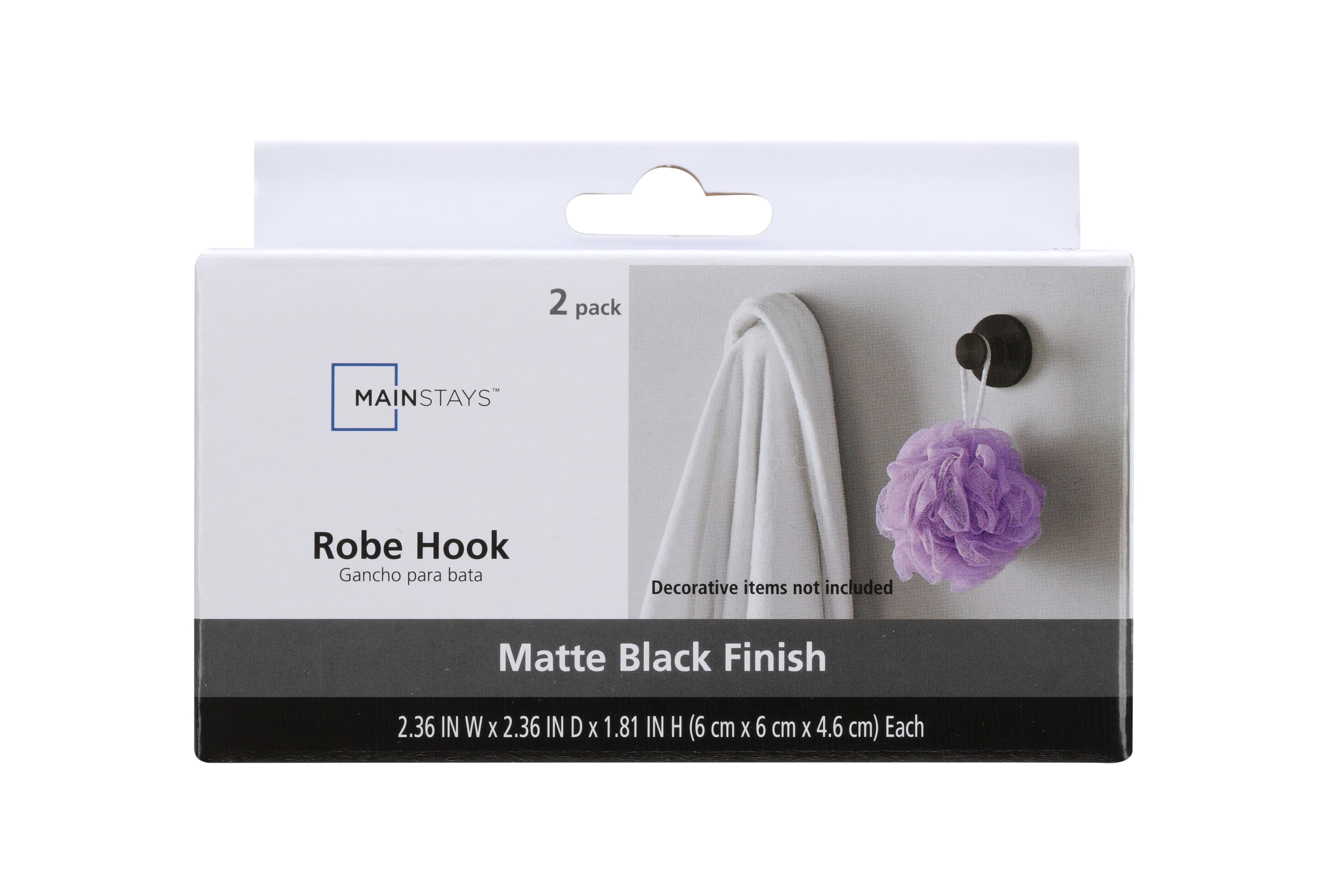 (2 pack) Mainstays Modern Round Robe Hook in Matte Black, 2 Pack