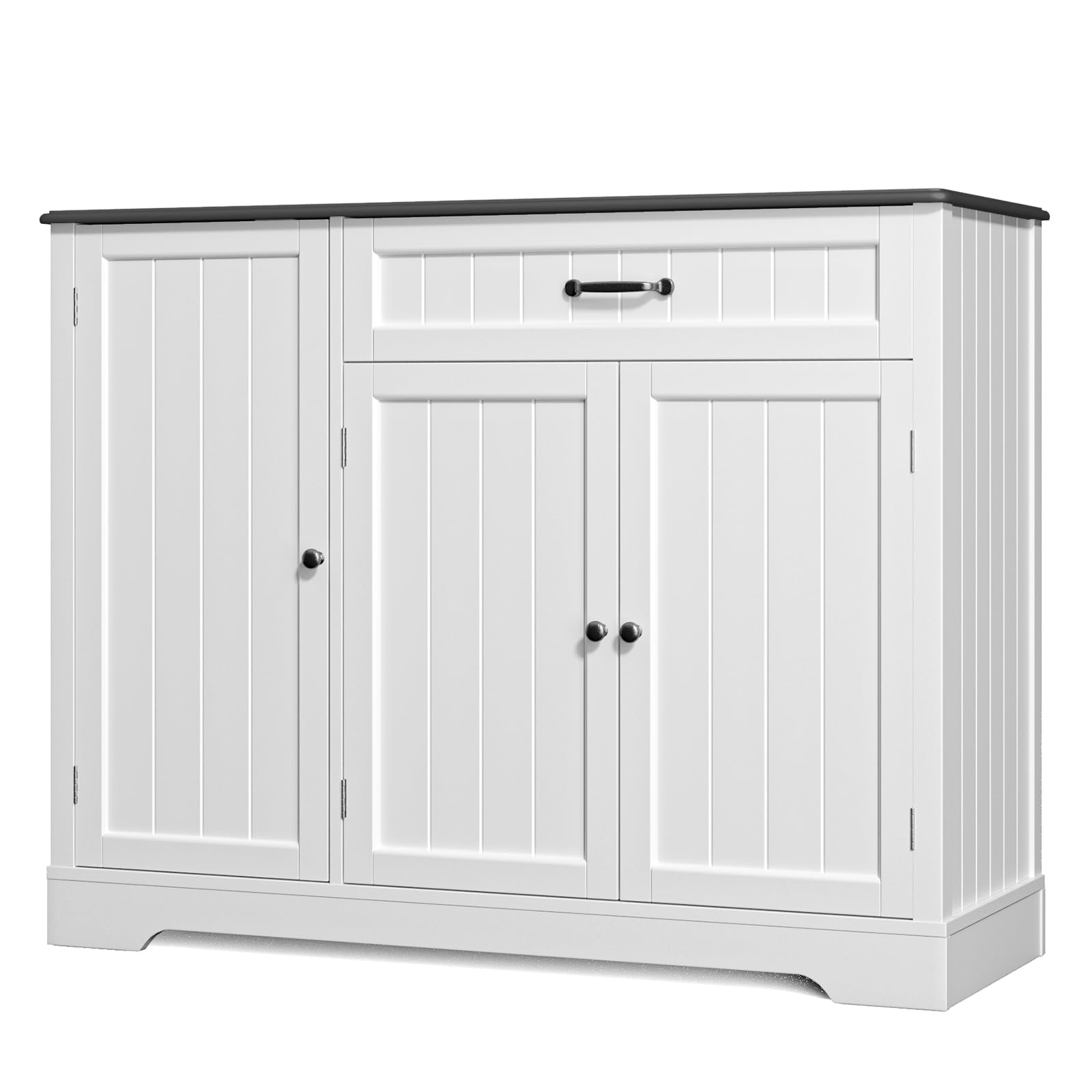 Coffee Bar Cabinet, Lofka 42" Farmhouse Kitchen Storage Sideboard Buffet Cabinet with 8 Shelves & 1 Drawer, Multifunctional Console Table for Dining Living Room Entryway Coffee Station, Black Desktop