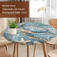 thumbnail image 5 of Sea Turtle Round Fitted Table Cover Coral Starfish Coral Marine Life Waterproof Table Cloth with Elastic Edge Wipeable Tablecloth for Picnic Camping Party Fits 36"-44" Diameter, 5 of 8