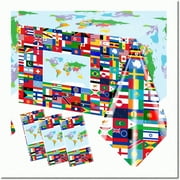 Global Fiesta Tablecloth - 3-Piece Set of World Flags Party Table Cover - Vibrant Rectangle Plastic Checkered Flag Tablecloth for Sports Gatherings & Celebrations - Soccer Party Supplies