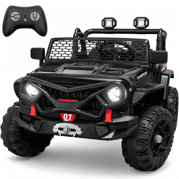 24V 2 Seater Ride On Toys for Kids, Ride On Car with Remote Control, Ride On Truck, 4-Wheel Suspension, Soft Start, Bluetooth, Led Lights, Electric Car for Kids Ages 3-8, Gift for Boys Girls - Black