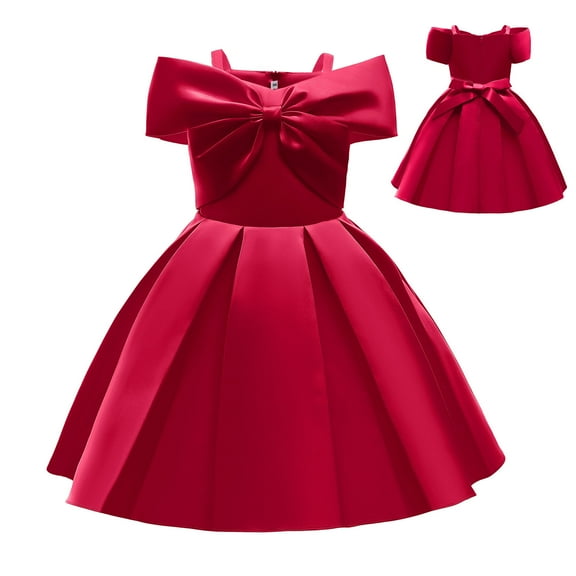 Flower Girl Bow Satin Dress Princess Bridesmaid Wedding Pageant Gown