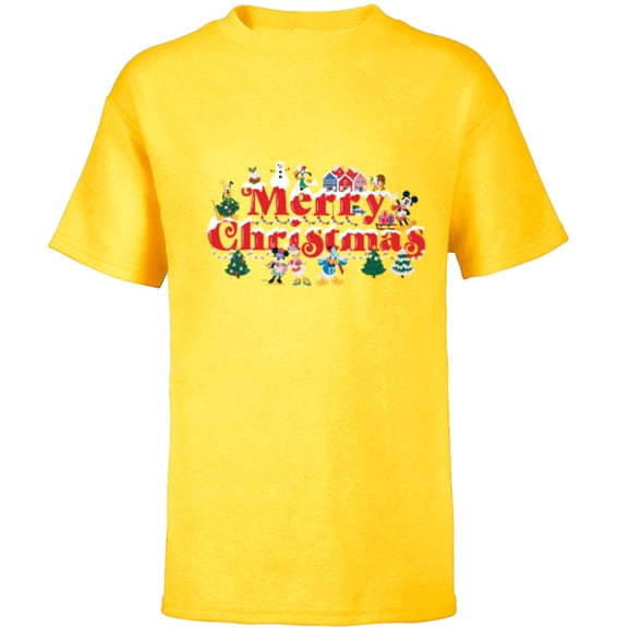 Disney Mickey & Friends Holidays Snow-Capped Merry Christmas - Short Sleeve T-Shirt for Kids - Customized-Yellow