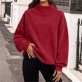 thumbnail image 3 of TKKCS Womens Corduroy High Neck Tops- Loose Fit Balloon Long Sleeve Pullover Soft Knit Casual Fashion Blouse Red Size L, 3 of 8