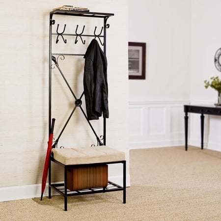 Entryway Storage Rack / Bench Seat-Material:Metal Size:24 W x 18 L x 72.5 H