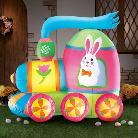 Collections Etc Inflatable Easter Bunny Train Outdoor Yard Decoration - 4' Long