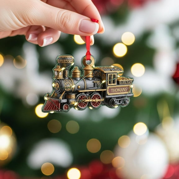 Personalized Vintage Train Acrylic Christmas Ornament Custom Name Locomotive Holiday Tree Decor, Railfan Family Keepsake, Classic Engine Design