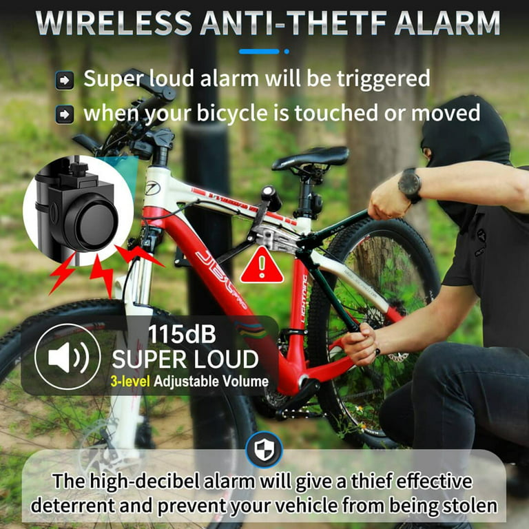 Wsdcam USB Rechargeable Bike Alarm with Remote, 110dB Loud Wireless Anti  Theft Vibration Motion Sensor Vehicle Security Alarm System Waterproof  Bicycle Trailer Motorcycle Alarm 