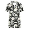 thumbnail image 5 of SwiftWear Women's Halloween Ghost Print Pajama Set - Cute Spooky Sleepwear & Loungewear, Short Sleeve Button-Down Top with Comfort Shorts Gray, 5 of 8