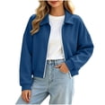 thumbnail image 2 of Mifsaly Womens Cropped Bomber Jackets Zip Up Collared Sweatshirts Jacket Fall Winter Fashion Going Out Athletic Outerwear with Pockets, 2 of 8