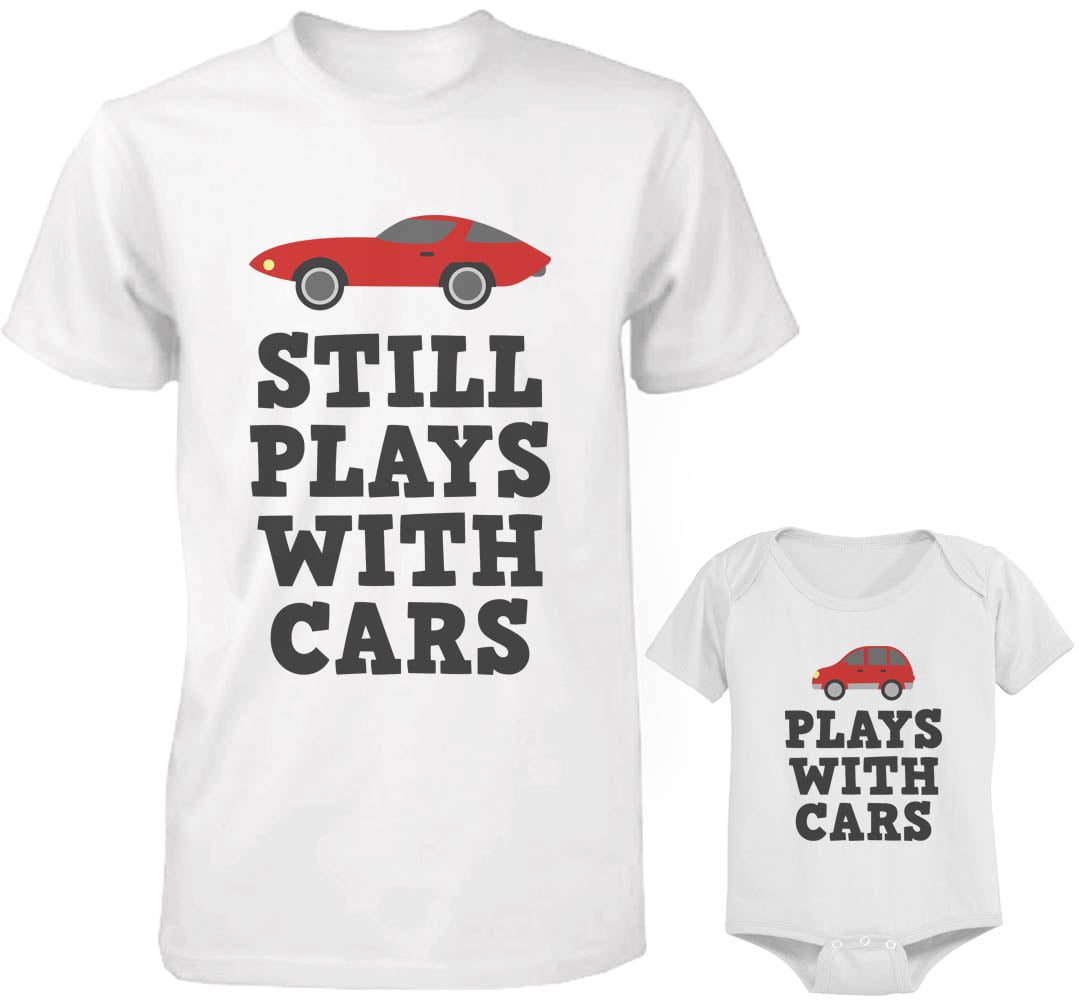 FATHER AND BABY SET T-SHIRT AND BODYSUIT SET DAD AND SON PLAYS WITH CARS SET 2 