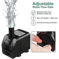 thumbnail image 2 of Submersible Fountain Pump 150GPH 600L/H 8W Quiet Small Outdoor with 3.3ft Hose, 2 of 5
