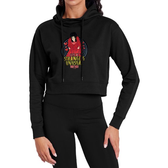 Beetlejuice Valentine Unusual Together Women's Cropped Hoodie Pullover Sweatshirt, Black, 2X-Large