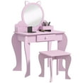 thumbnail image 1 of Qaba Kids Vanity Table with Mirror and Stool, Cat Design, Drawer Pink, 1 of 10