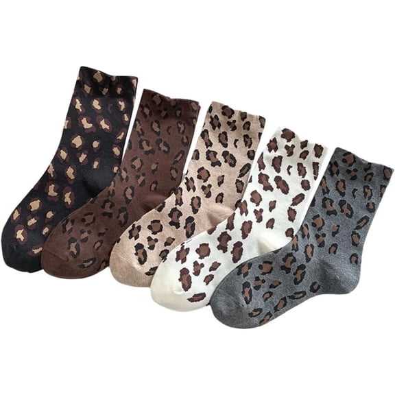 CoCoMangos Leopard Print Socks High Ankle Sock for Women Teen Girl Cotton 5 Pairs Casual Crew Socks Polka Dots