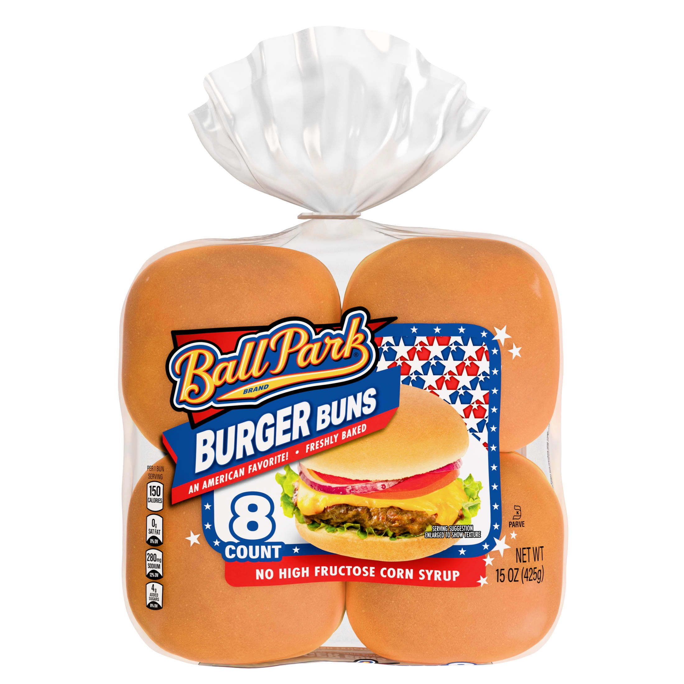 Ball Park White Burger Buns, 8 count, Kosher Hamburger Buns, 15 oz Bag
