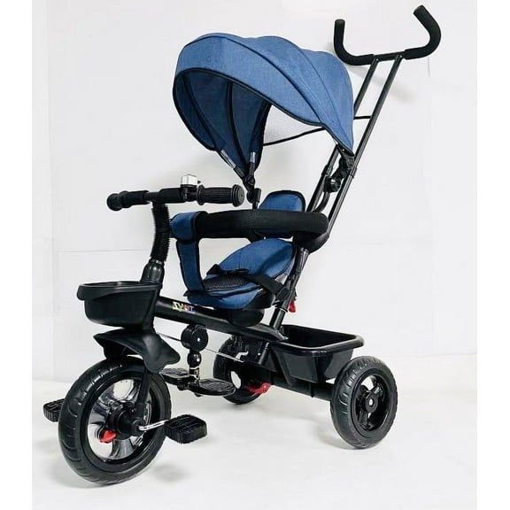 INFANS Kids Tricycle, 4 in 1 Stroll Trike with Adjustable Push Handle, Removable Canopy, Retractable Foot Plate, Lockable Pedal, Detachable Guardrail, Suitable for 10 Months to 5 Years, Blue