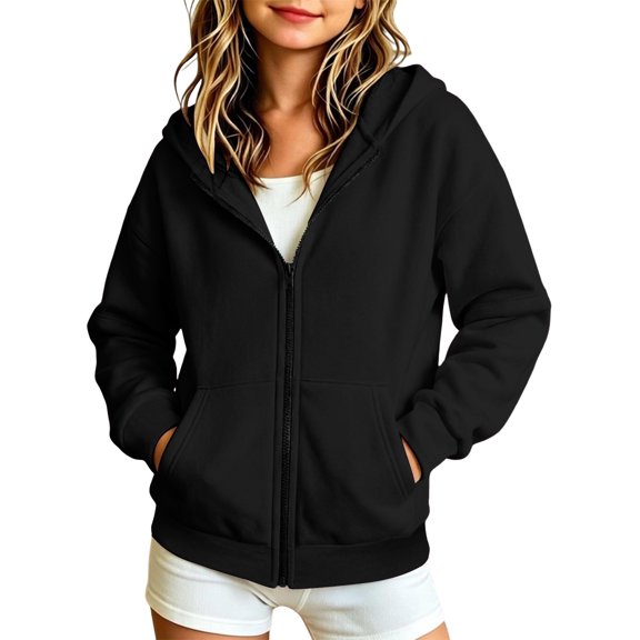 Besolor Teen Kids Girls Clothes Sweatshirts Casual Removable Long Sleeve Hoodies Fall Winter Oversized Fleece Jackets with Pocket(15-16 Years,Black)