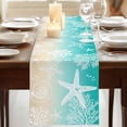 thumbnail image 3 of Table Runners 72 Inches Long Dress Scarves, Teal Beige Ombre Coastal Farmhouse Kitchen/Dining Table Runner, Coffee Tablerunners, Nautical Beach Starfish Coral Summer 14x72 Inch, 3 of 9