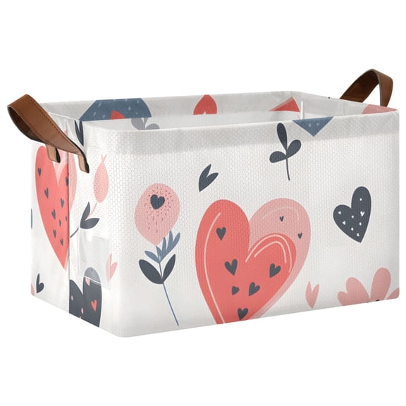 Ryvnso Heart Valentine's Day Storage Bins Large Basket Foldable Cube Toys Organizer with Handles 1 PC