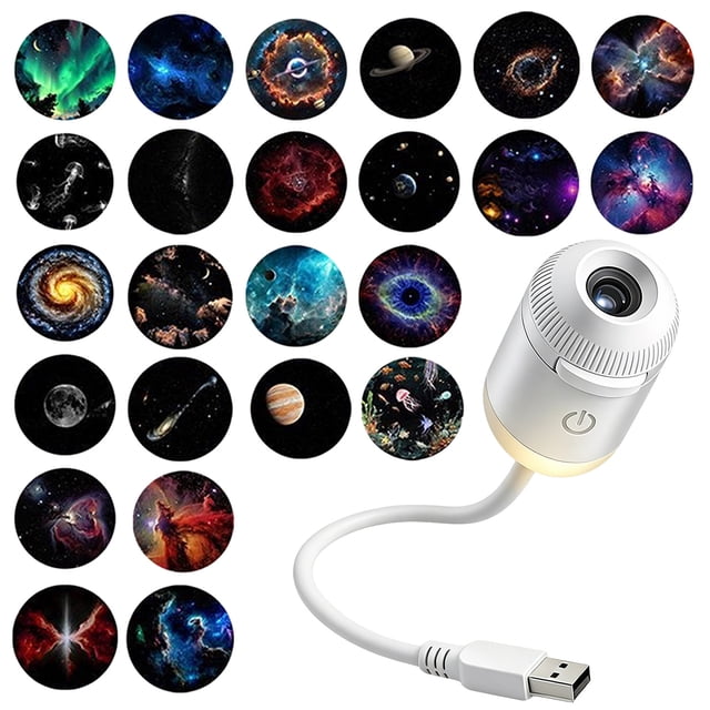 ZDSSY Proyector USB de Luz Nocturna 2 en 1 Galaxy Star, Brillo Ajustable Diseño Giratorio 360°, con 24 Películas de Proyección Deslizantes