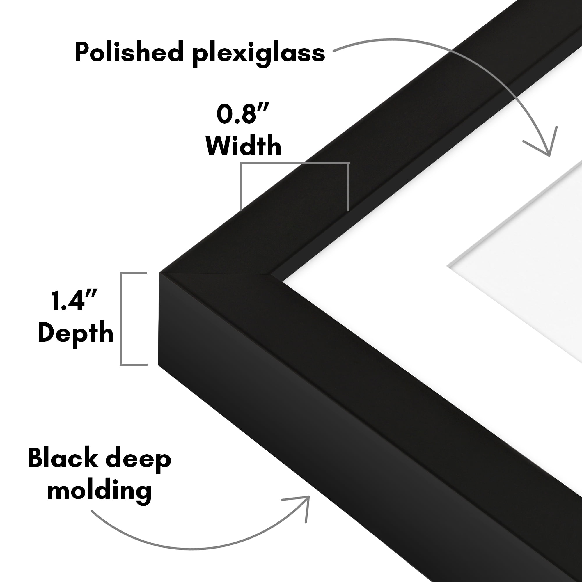 Americanflat 28x40 Poster Frame with Polished Plexiglass with 24x36 Mat Display Photo Soho Collection - Black
