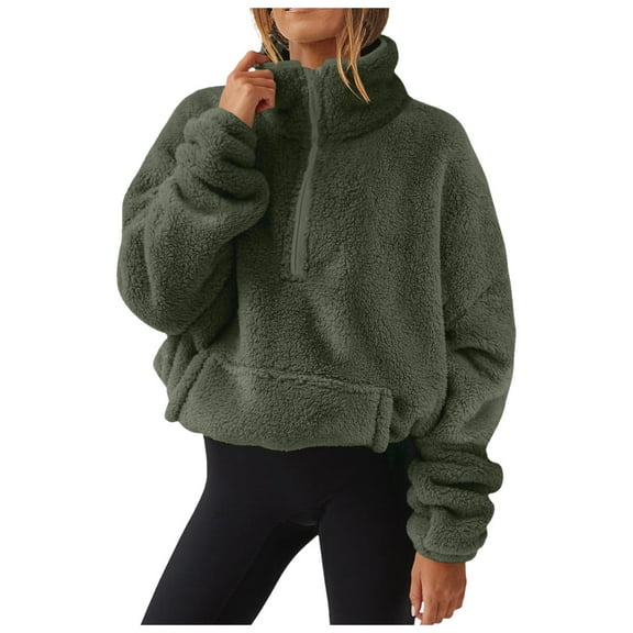 GJSYRH 1/4 Zip Sherpa Pullover Womens Fuzzy Fleece Half Zip Pullover Oversized Zip Up Hoodie Quarter Zip Cropped Sweatshirt