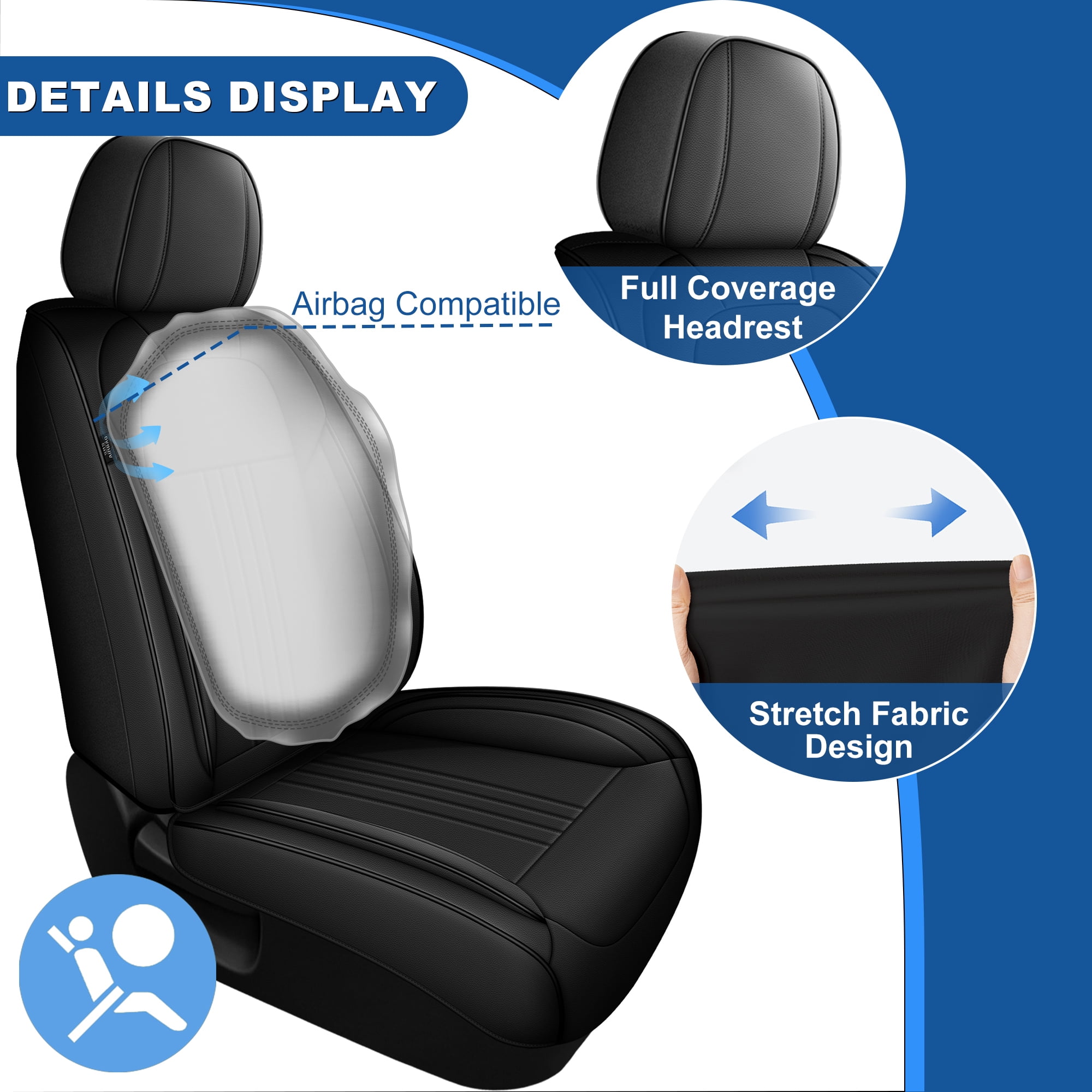 HQBQBUG Seat Covers for Cars Fit for Buick Verano 2002-2017 Full Set 5 Seats Waterproof Seat Covers,Premium Leather Car Seat Protector(Black,5 Seats)