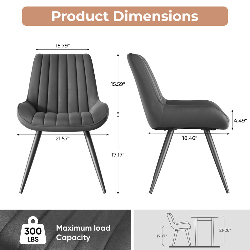Daluvenix Modern Dining Chairs Set of 6, Upholstered Fabric Comfy Kitchen Dining Chairs with Metal Legs & Thick Cushions for Dining Living Room, Dark Gray