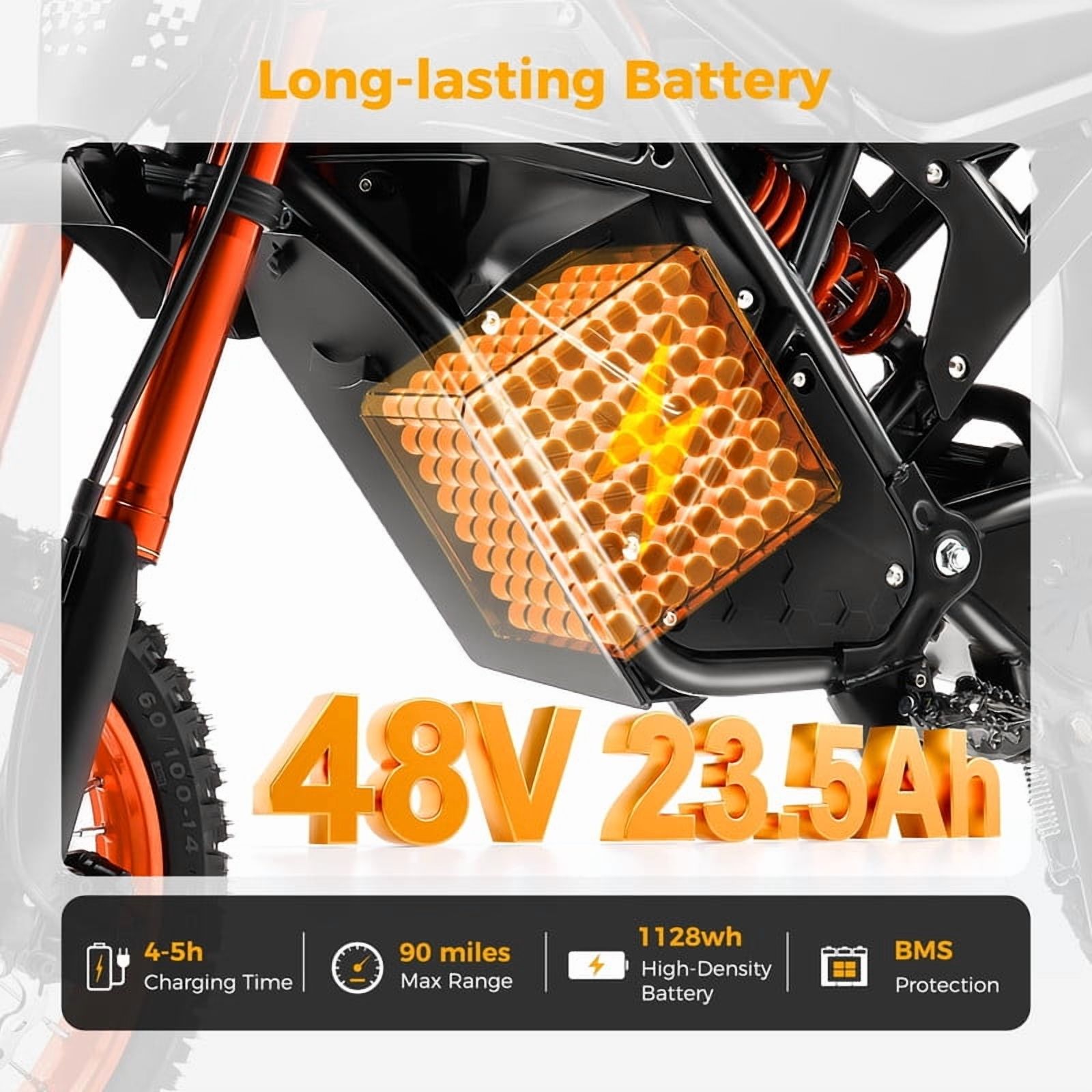 3000W 48V Electric Dirt Bike for Adults 38MPH Top Speed 38 Miles Range Full Suspension UL2849 Certified