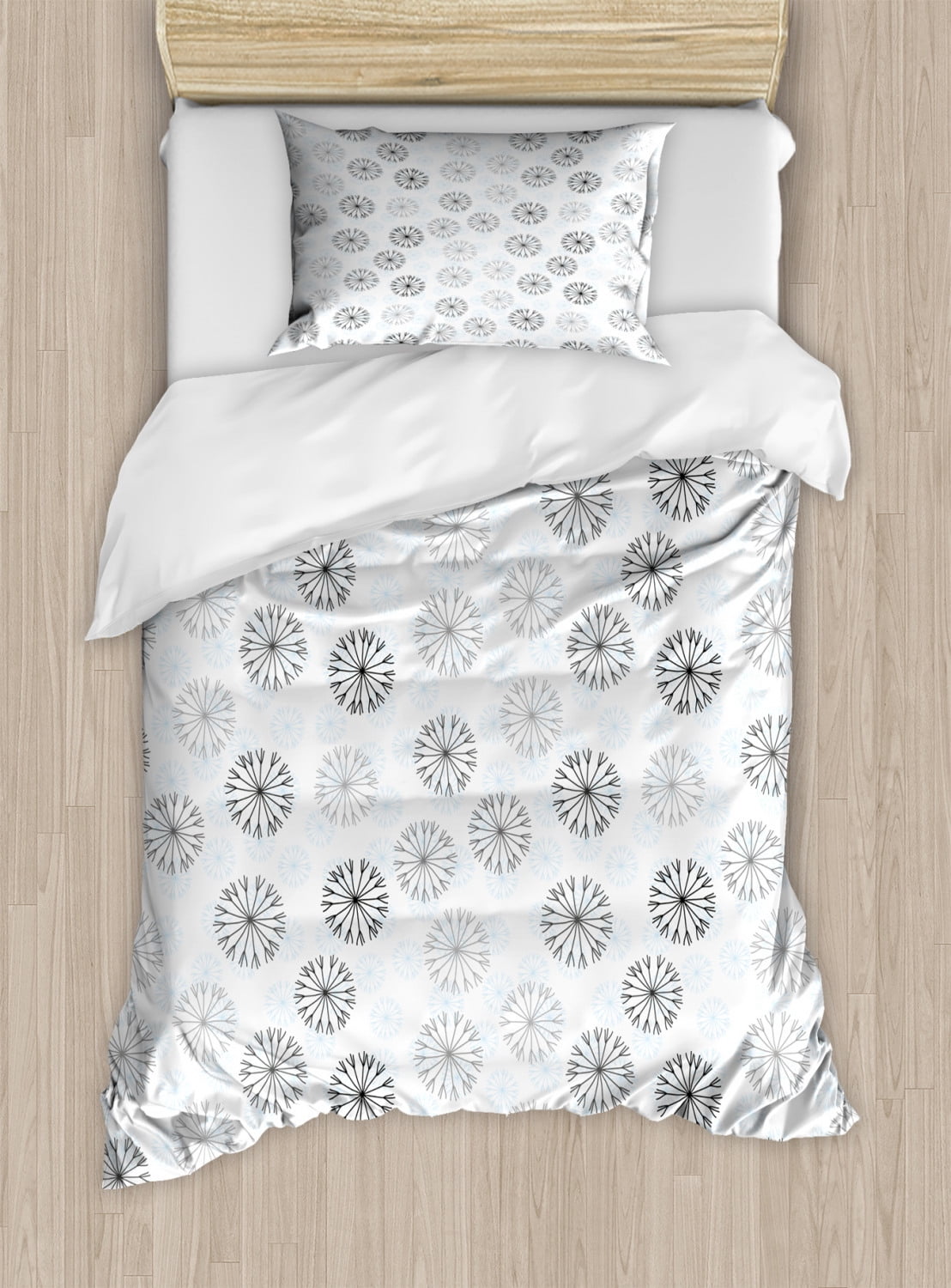 Winter Duvet Cover Set, Abstract Snowflakes with Neutral Colors and