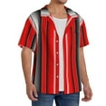 thumbnail image 2 of KLL Red Black and White Serape Blanket Stripes Print Men's Shirt Short Sleeve Button Down Summer Cuba Beach Shirts-Medium, 2 of 5