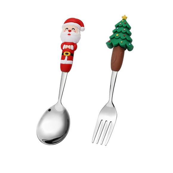Spoons and Forks Set, Christmas Spoon Christmas Dessert Spoon Fork Stainless Steel Tableware Set Cute Doll with Hand Gift