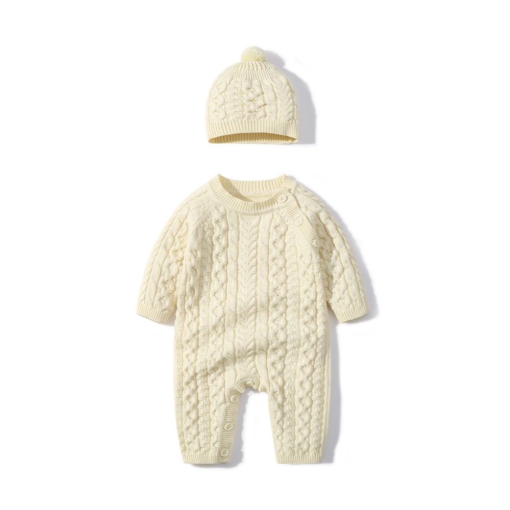 Baby Newborn Girl Boy Winter Knitted Sweater Romper Jumpsuit Outfits Hat Set