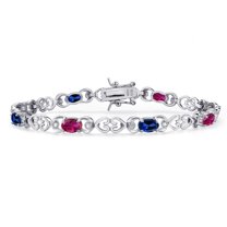 Gem Stone King 925 Sterling Silver Red Created Ruby and Blue Created Sapphire and Lab Grown Diamond Bracelet for Women | 4.41 Cttw | Gemstone July Birthstone | Oval 6X4MM | Length 7.25 inches