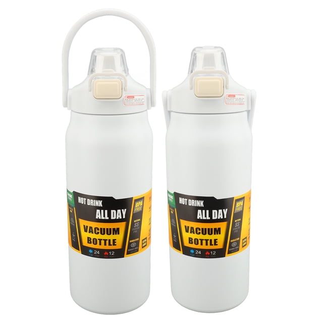 Bouteille d'Eau Isolée en Acier Inoxydable 304 avec Couvercle à Paille Automatique, Double Paroi sous Vide, Large Poignée Rotative, Étanche, Garde Froid et Chaud, Bouteille d'Eau de Sport 1500ml pour Gym Entraînement Physique