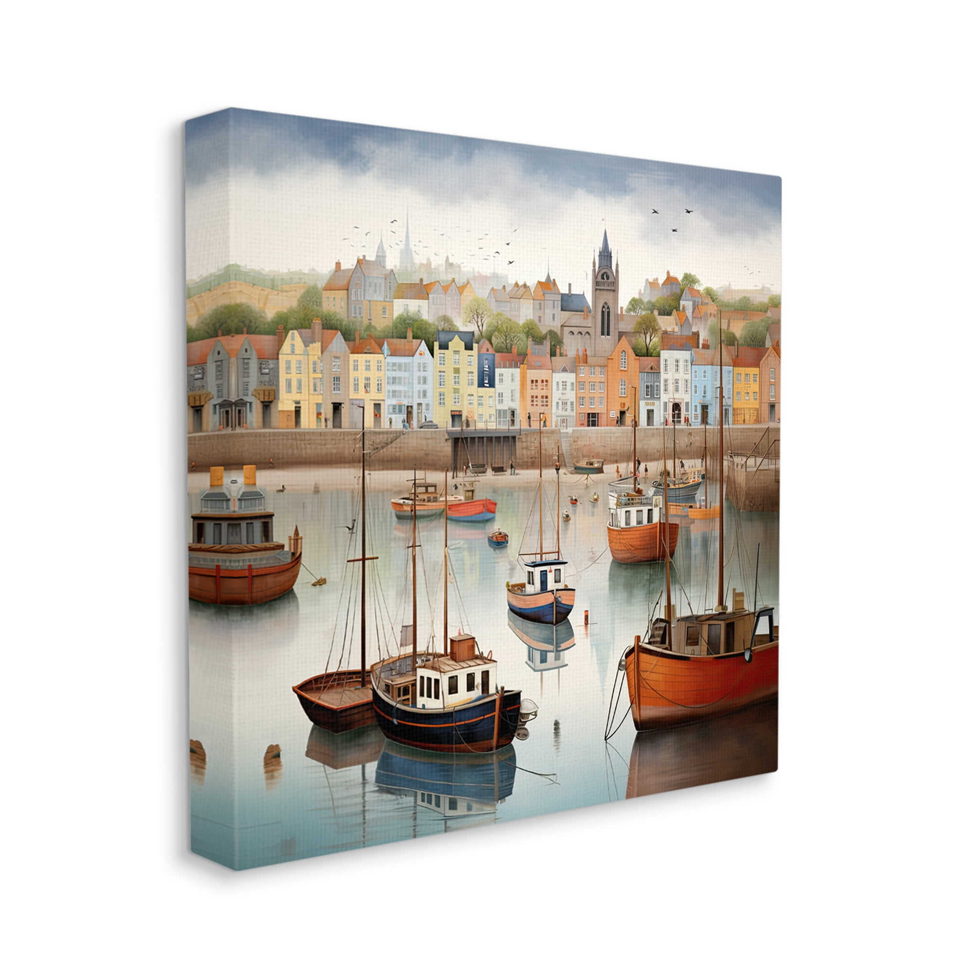 Stupell Industries Seaside City Harbor Transportation Painting Gallery Wrapped Canvas Art Print Wall Art, 30 x 30