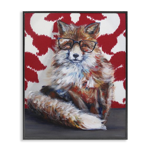 Stupell Industries Eclectic Red Fox Black Frame Glasses Abstract Pattern Room Black Framed Giclee Art, 11 x 14, by Kamdon Kreations
