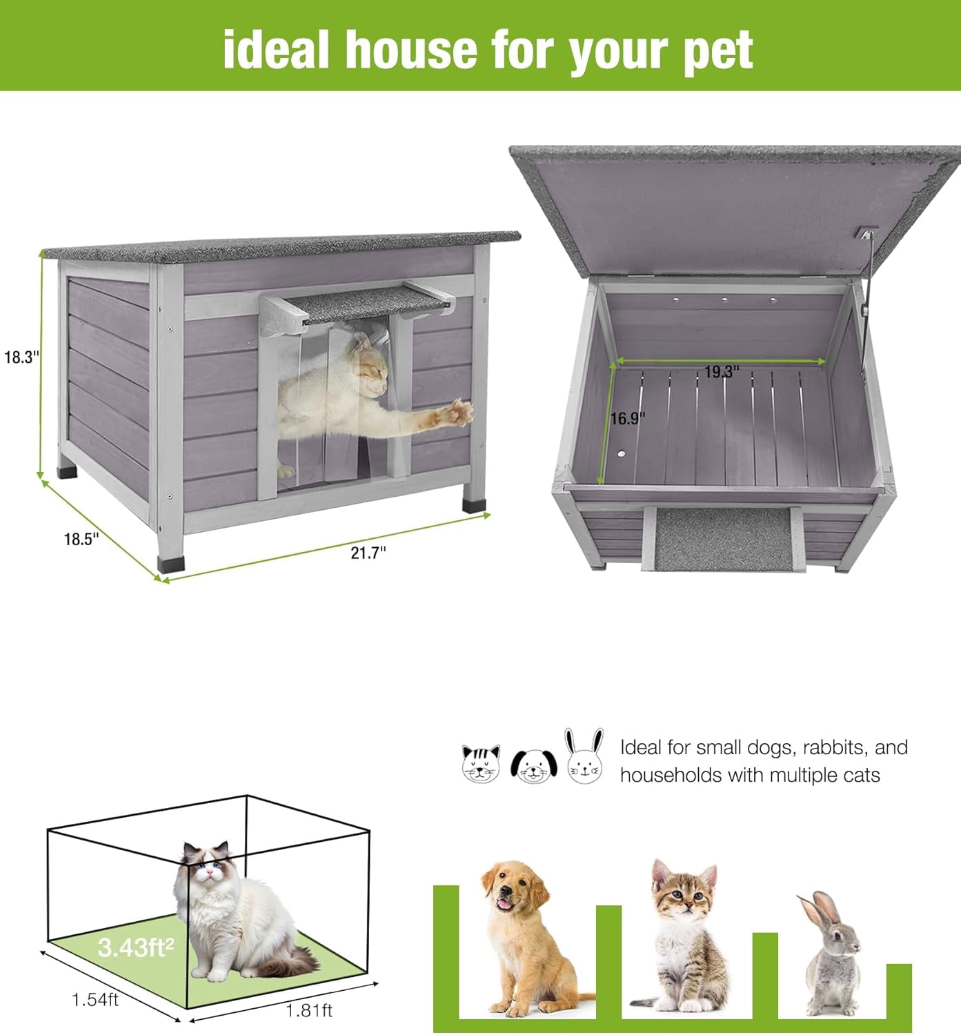MEDEHOO Outdoor Cat House Weatherproof, Feral Cat House with Asphalt Roof, PVC Curtains & Raised Base, Easy To Clean